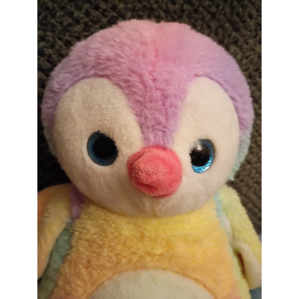 Vtg 1994 The Petting Zoo Rainbow Penguin Plush 10" Pastel Tie Dye Stuffed Animal - Picture 2 of 14
